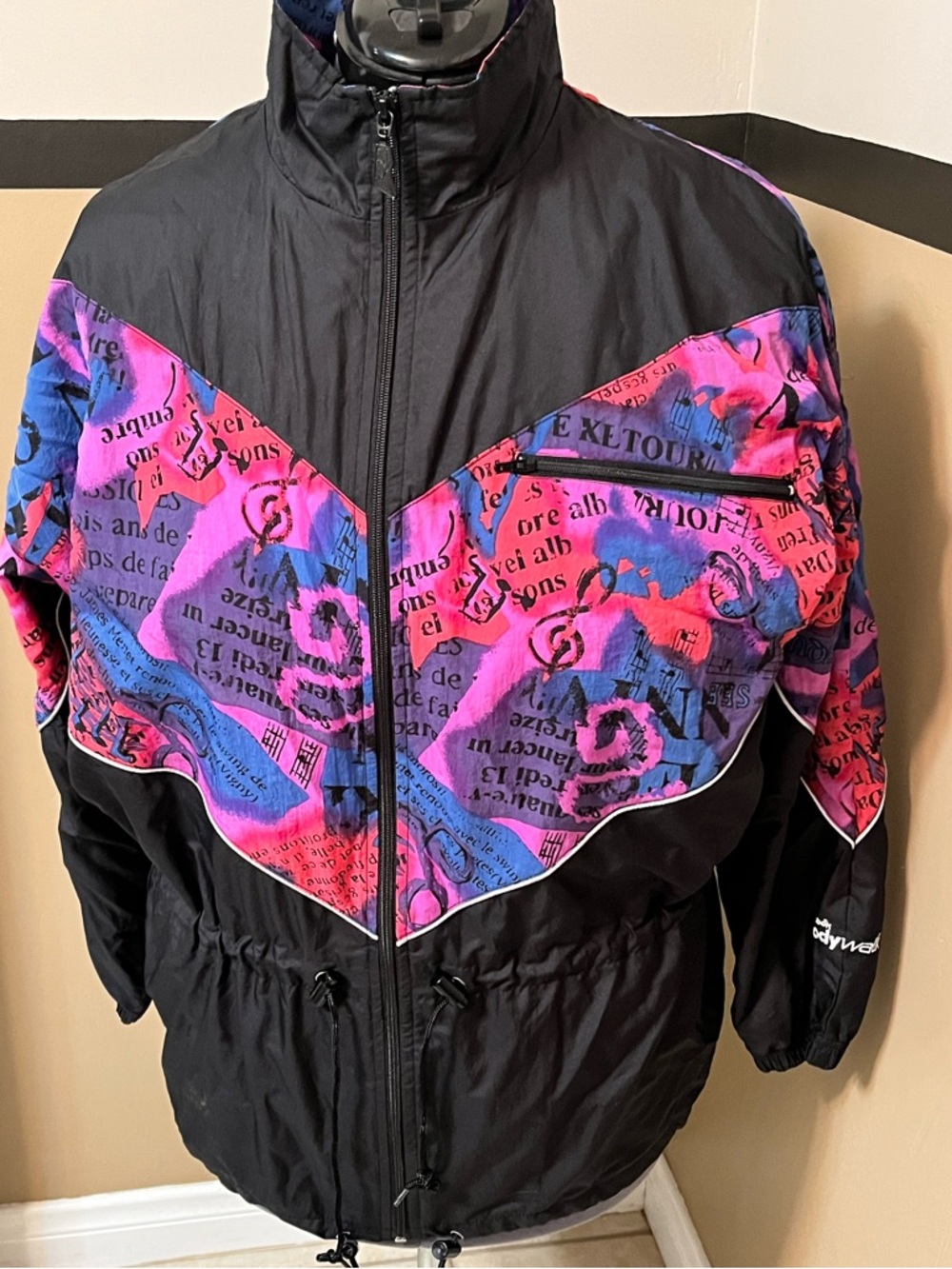 VTG Reebok Jacket S Black Colorful Track Windbreaker 90s Streetwear Adjusable